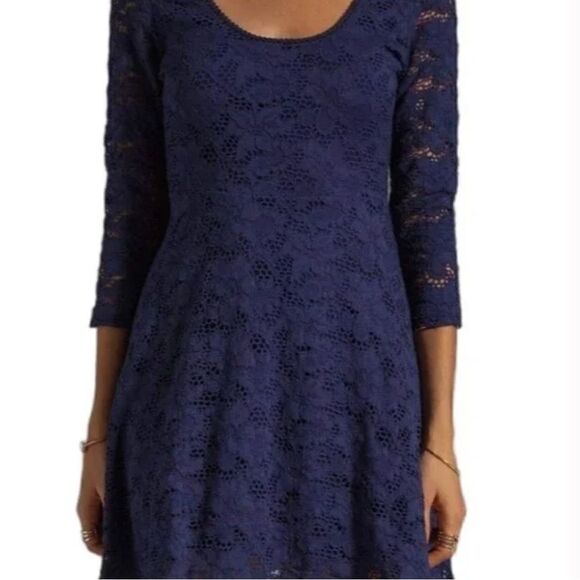 Free People Navy 3/4 Sleeve Lace Overlay Minidress Women's - Picture 13 of 13
